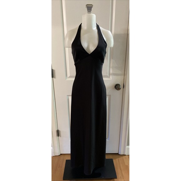 BCBGMaxAzria Dresses & Skirts - BCBG Maxazria Black Satin Halter Maxi Dress Formal Minimalist Slip Y2K Size 6